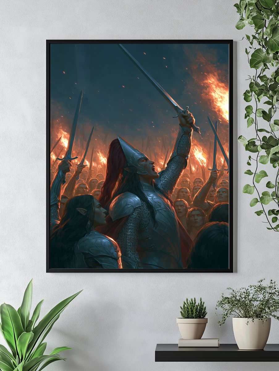 Elven Battle Cry Illustration Poster. — room view 4