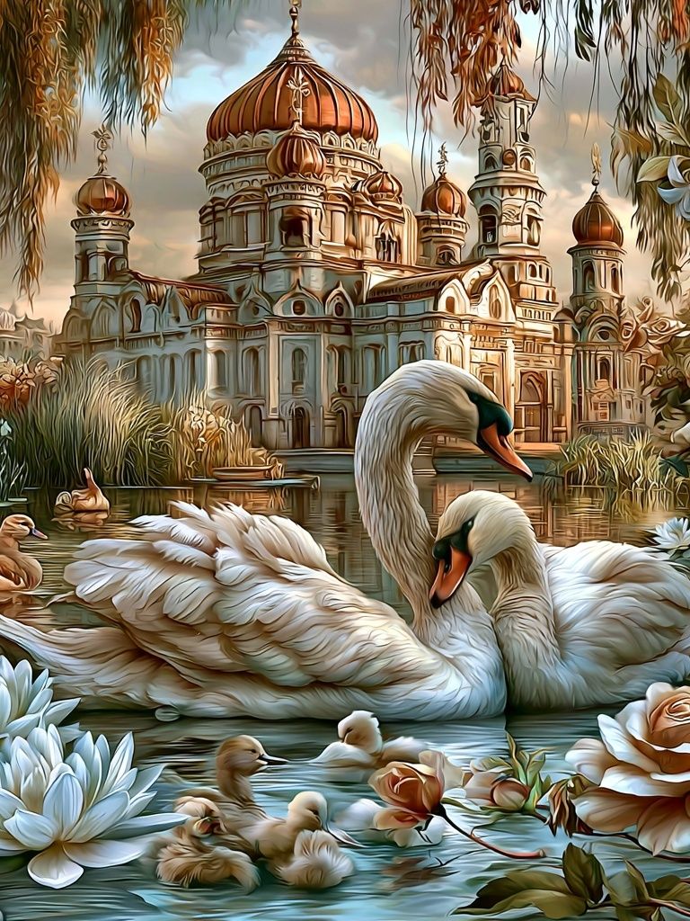 Swan Lake Temple Illustration Poster. poster — illustration art