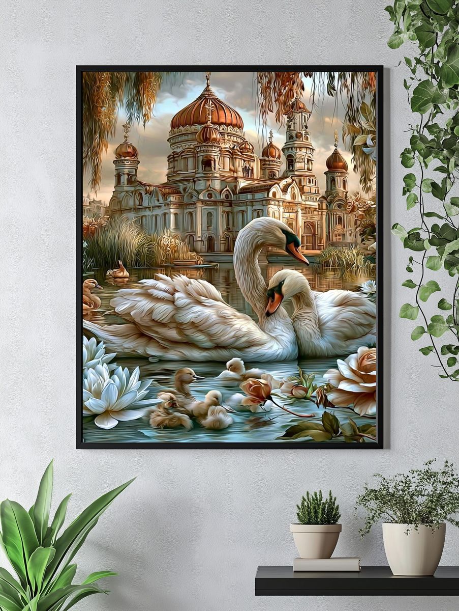 Swan Lake Temple Illustration Poster. — room view 4
