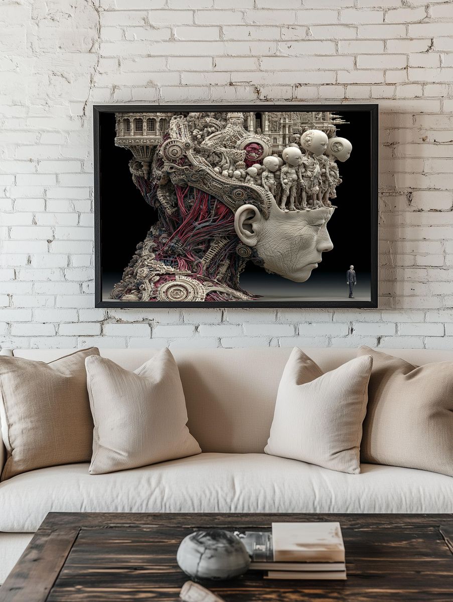 Surreal Giant Head Illustration Poster. room preview