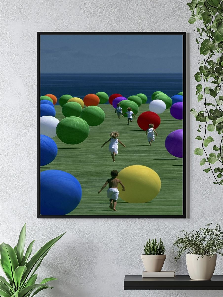 Surreal Children and Spheres Print. — room view 4