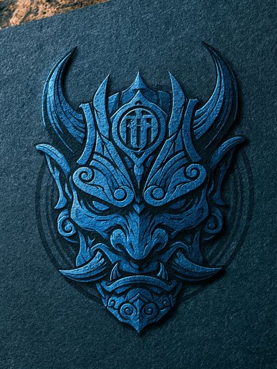 Blue Tribal Mask Illustration Poster. poster