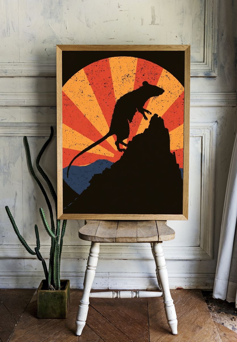Rat on Rock Retro Illustration Poster. room preview