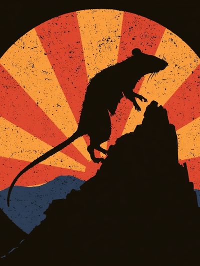 Rat on Rock Retro Illustration Poster.