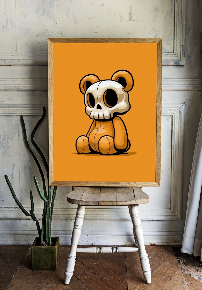 Skull Bear Cartoon Print. room preview
