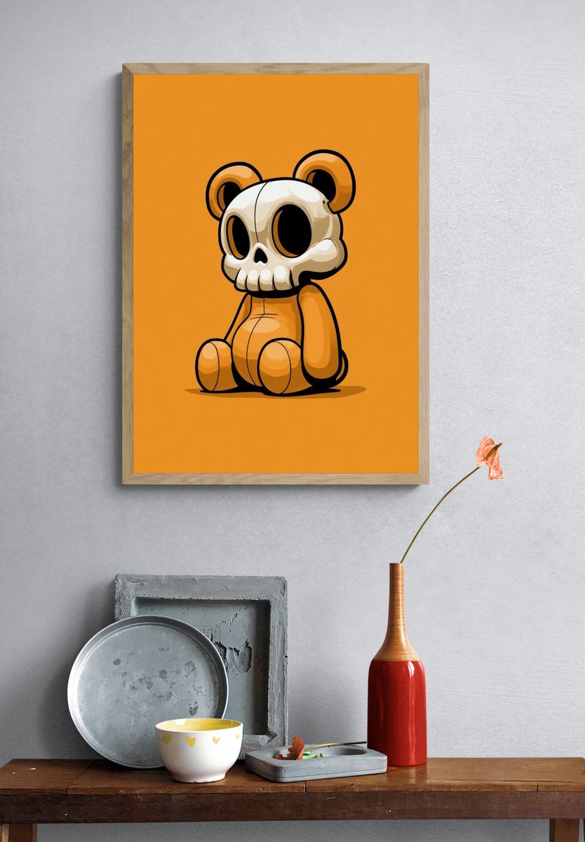 Skull Bear Cartoon Print. — room view 3