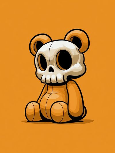 Skull Bear Cartoon Print.