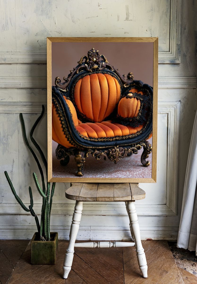 Ornate Pumpkin Throne Illustration Poster. — room view 1