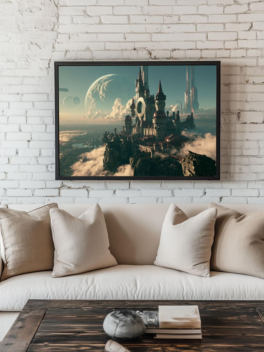 Floating Sci-Fi Castle Print. room preview