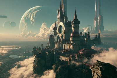 Floating Sci-Fi Castle Print.