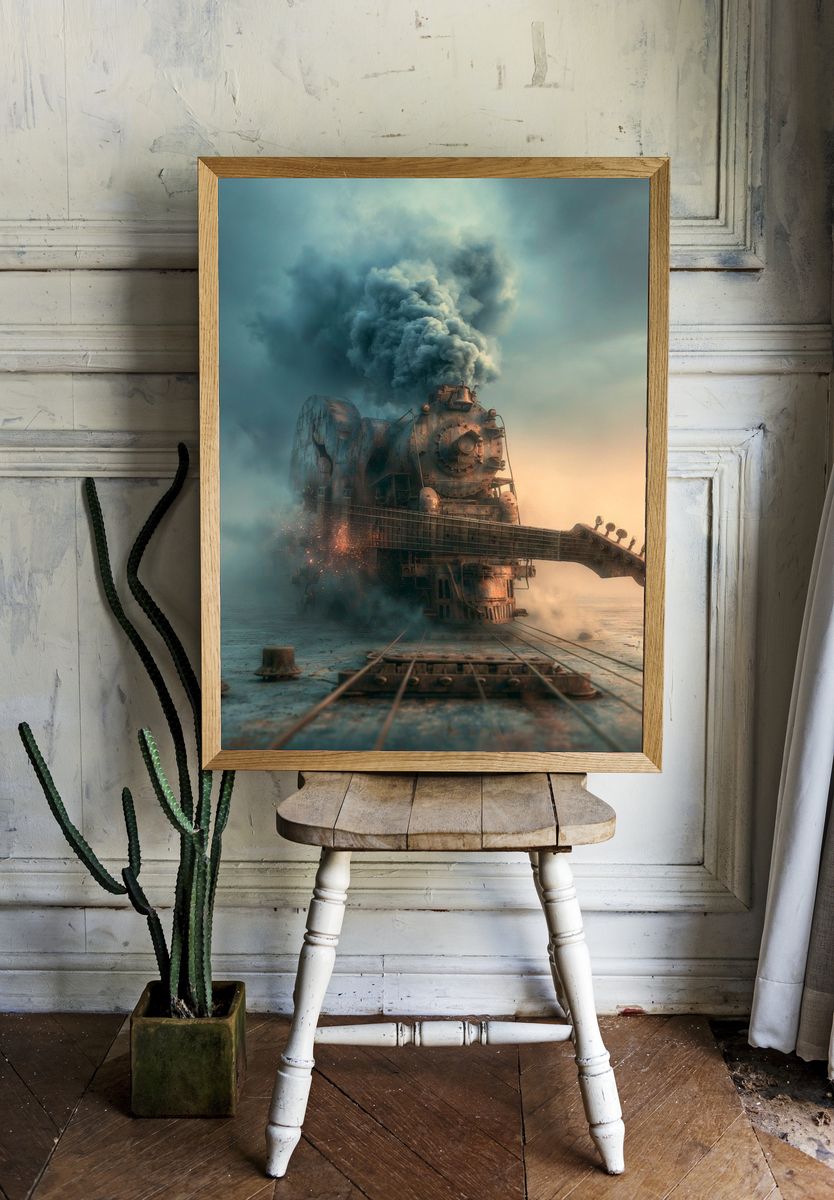 Steam Train Guitar Surrealism Print. — room view 1