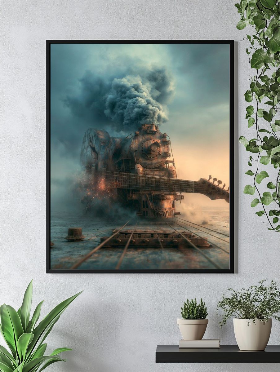 Steam Train Guitar Surrealism Print. — room view 4