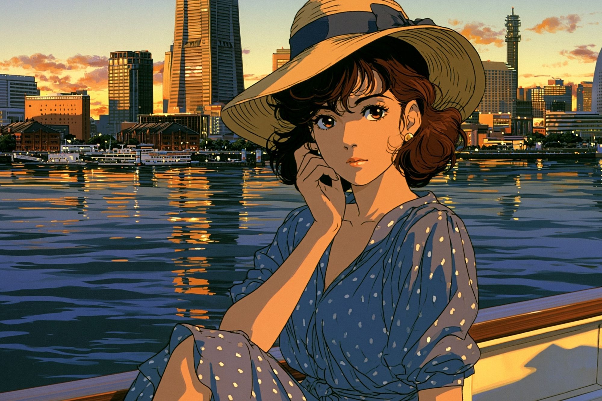 Sunset Harbor Girl Illustration Poster. poster — illustration art