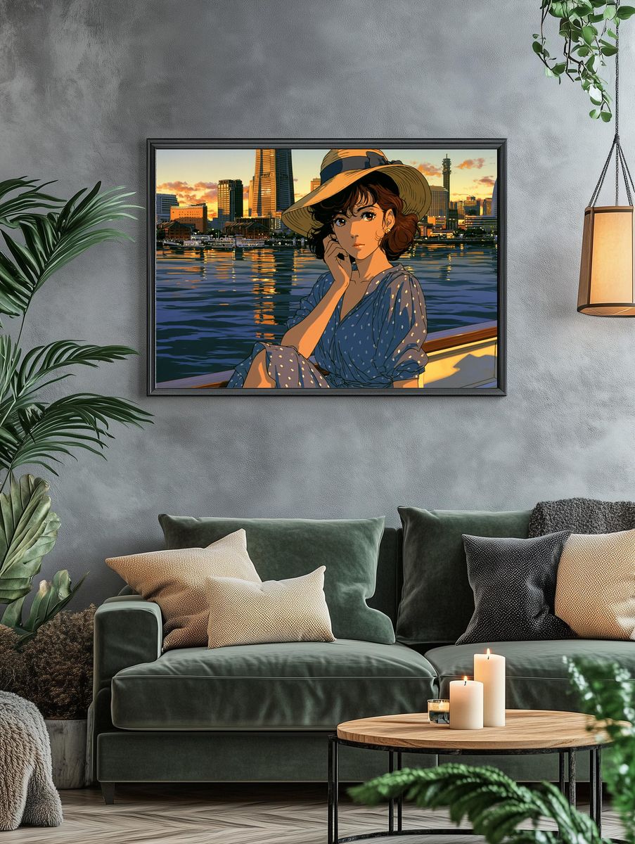 Sunset Harbor Girl Illustration Poster. — room view 4