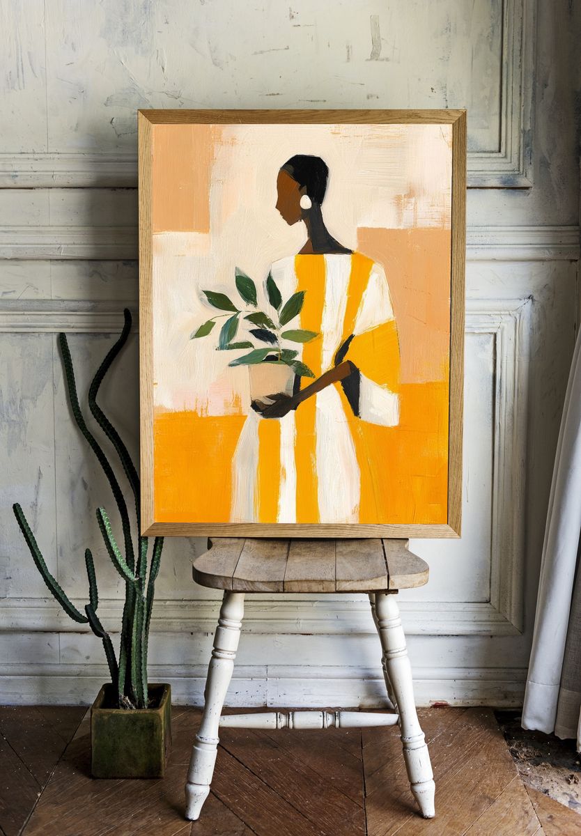 Abstract Woman with Plant Illustration Poster. — room view 1