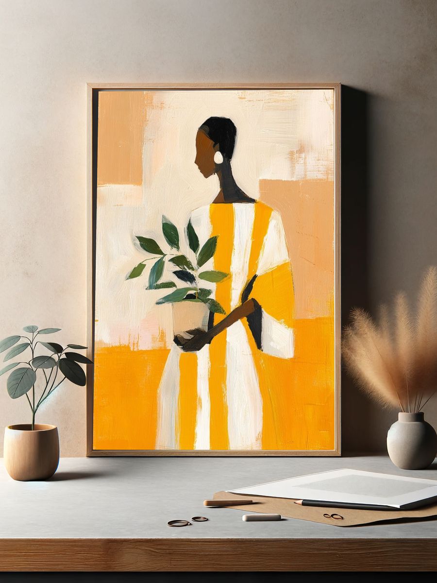 Abstract Woman with Plant Illustration Poster. — room view 2