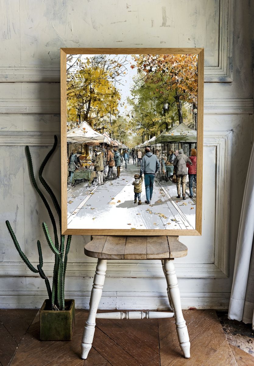 Autumn Market Street Illustration Poster. — room view 1