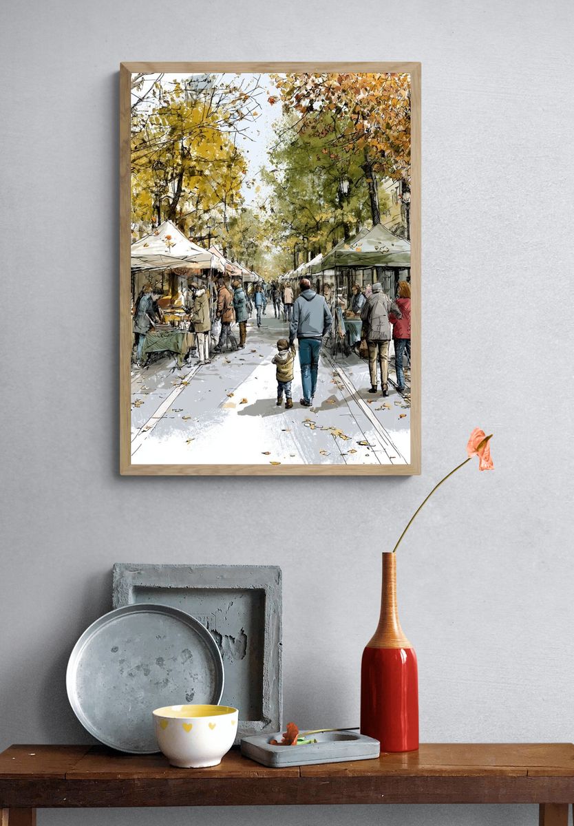 Autumn Market Street Illustration Poster. — room view 3