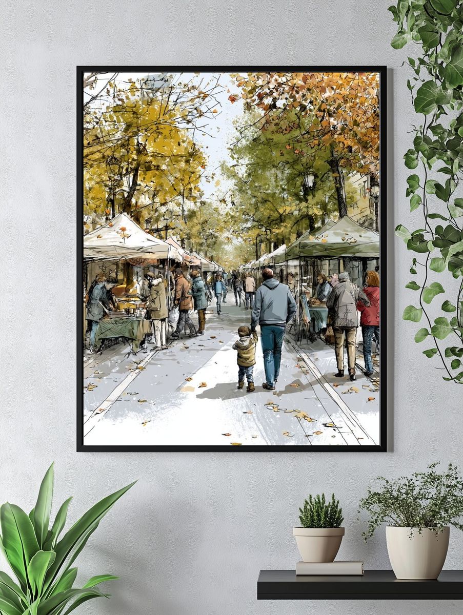 Autumn Market Street Illustration Poster. — room view 4