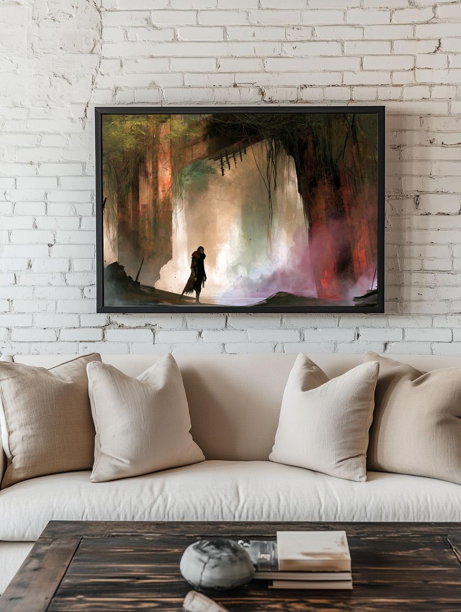 Surreal Forest Ruins Digital Art Poster. room preview