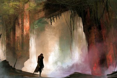 Surreal Forest Ruins Digital Art Poster.
