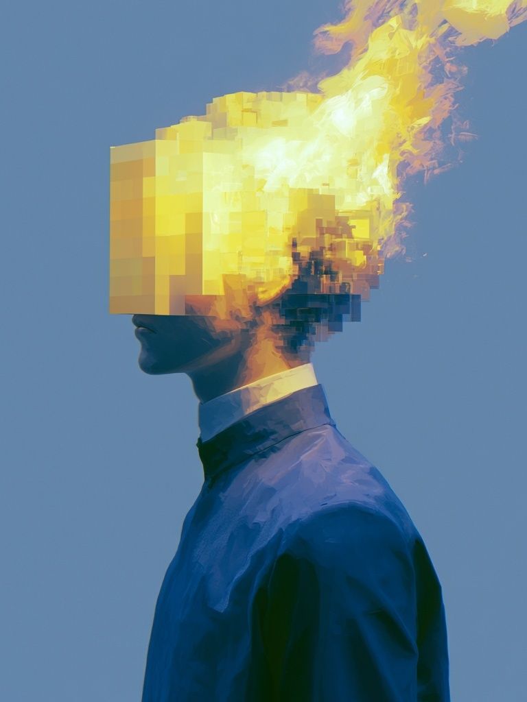 Pixel Flame Portrait Print. poster — illustration art