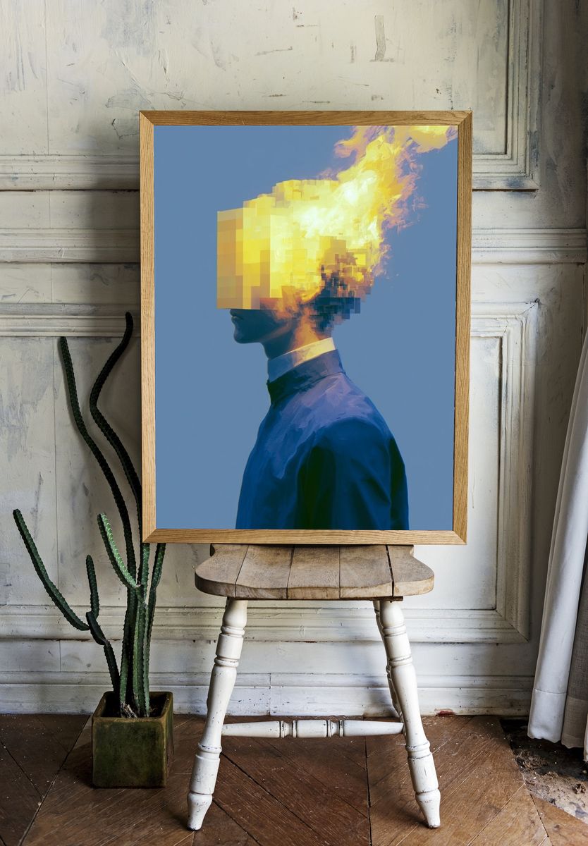 Pixel Flame Portrait Print. room preview