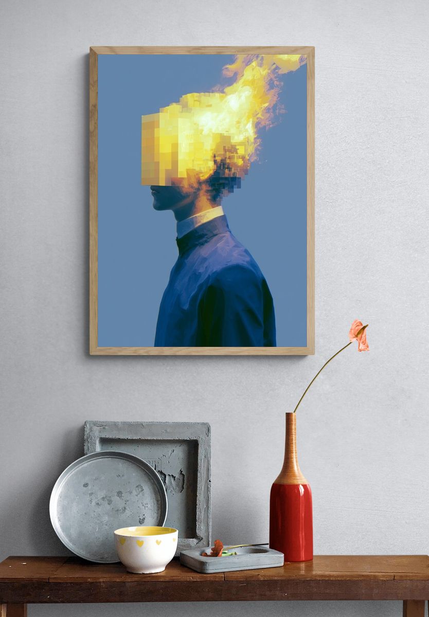 Pixel Flame Portrait Print. — room view 3