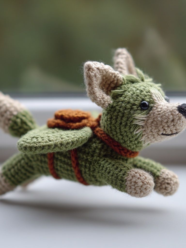 Crocheted Flying Dog Illustration Print. poster — illustration art