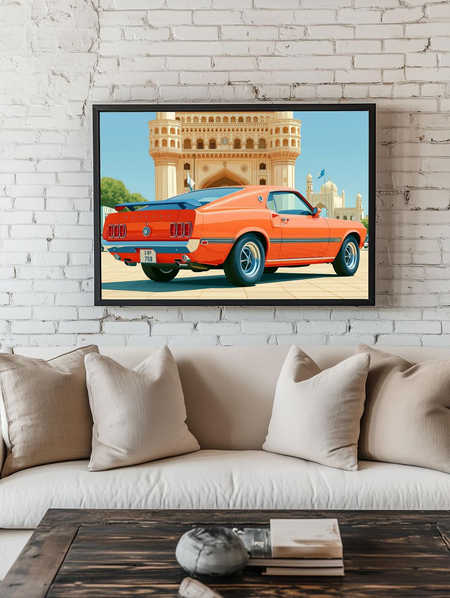 Mustang in Karachi — Illustration Print. room preview