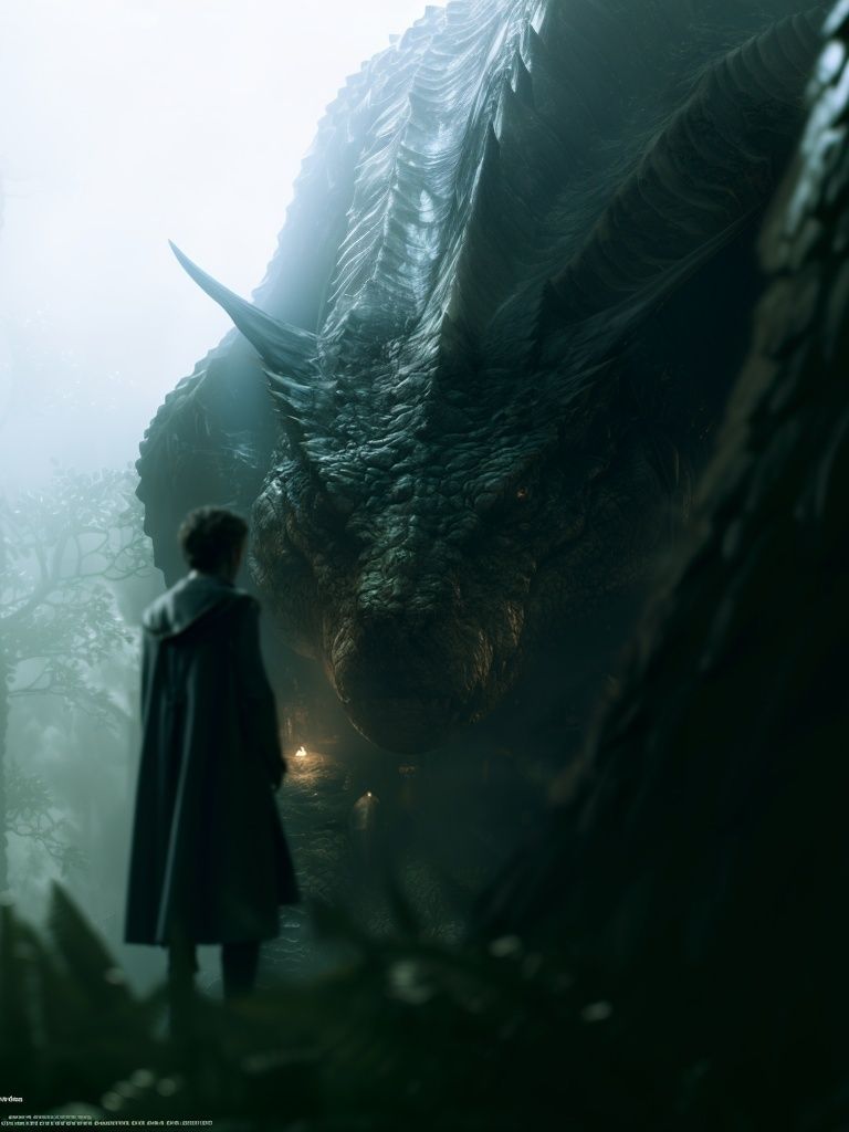 Dragon Encounter Fantasy Illustration Poster. poster detail