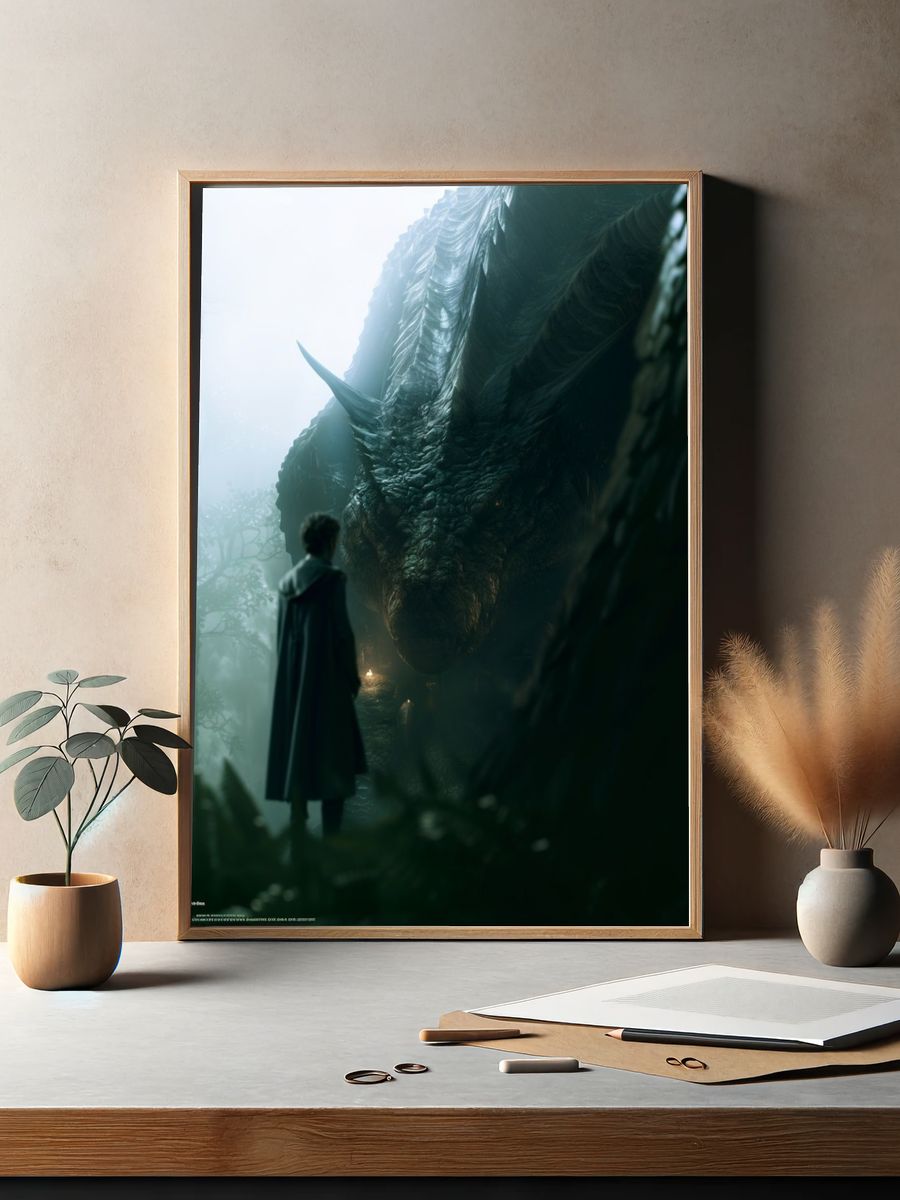 Dragon Encounter Fantasy Illustration Poster. — room view 2