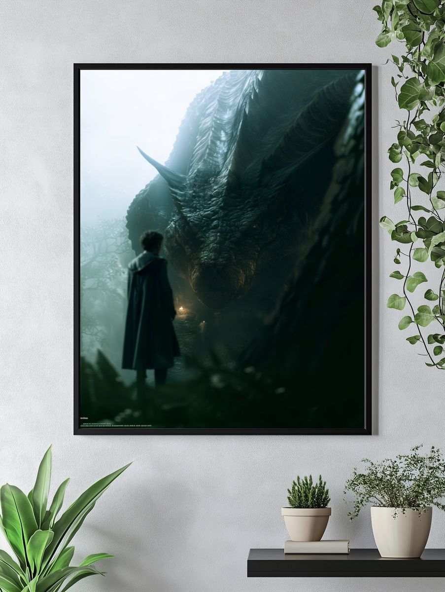 Dragon Encounter Fantasy Illustration Poster. — room view 4
