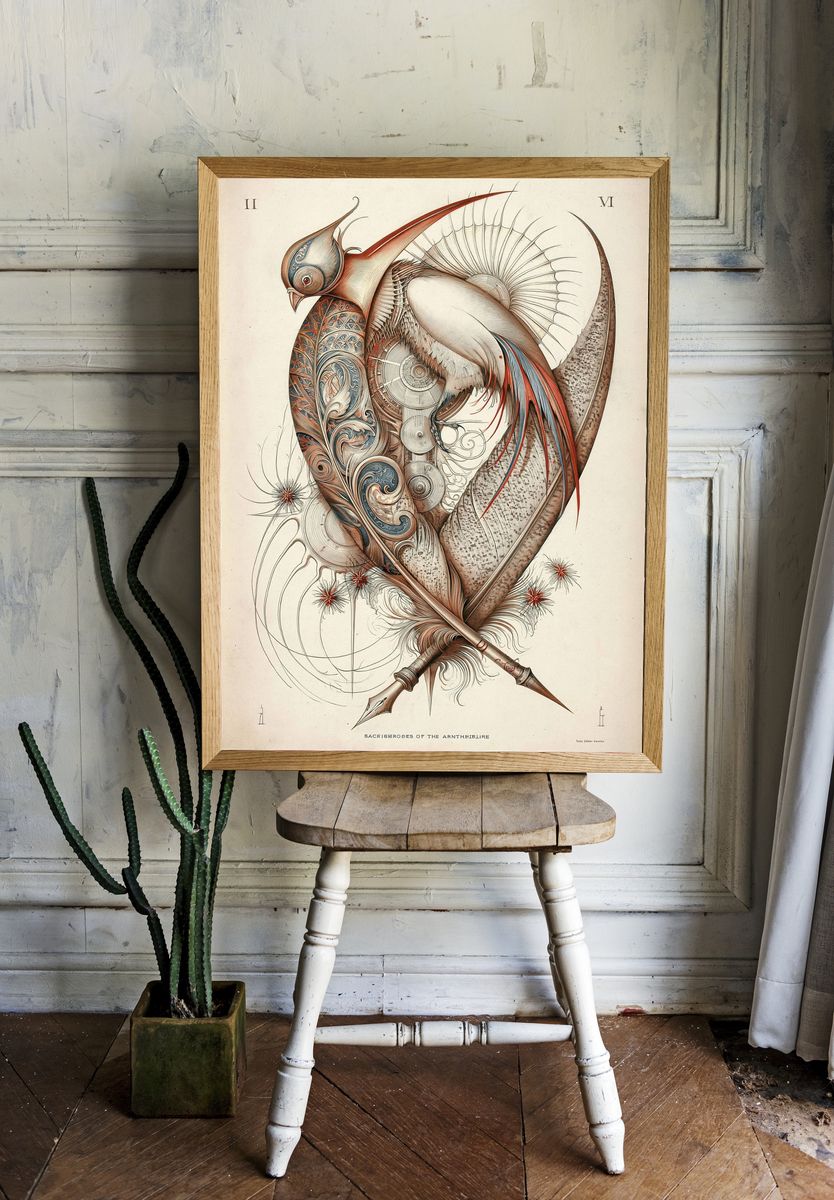 Surreal Bird Illustration Poster. room preview