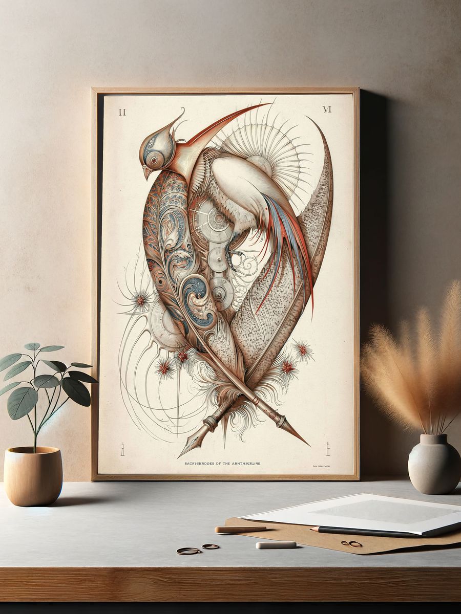 Surreal Bird Illustration Poster. — room view 2