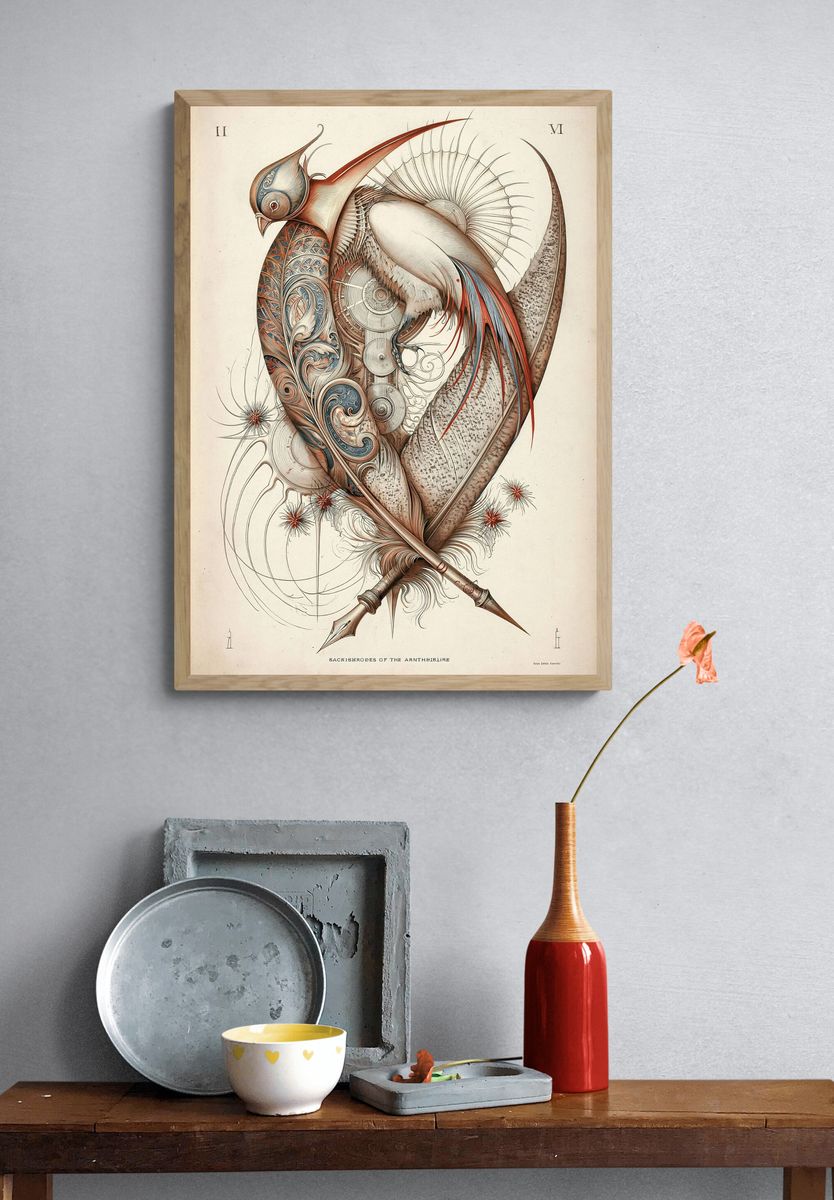 Surreal Bird Illustration Poster. — room view 3
