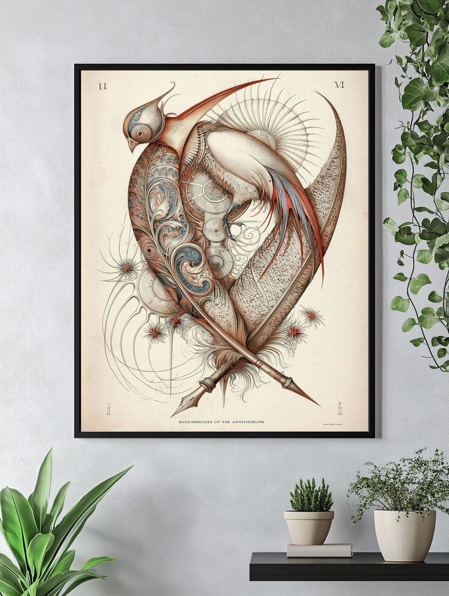 Surreal Bird Illustration Poster. — room view 4
