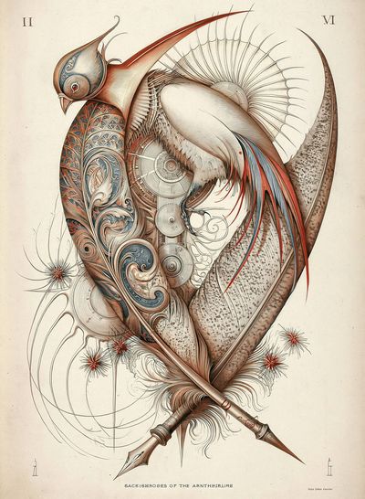 Surreal Bird Illustration Poster. poster