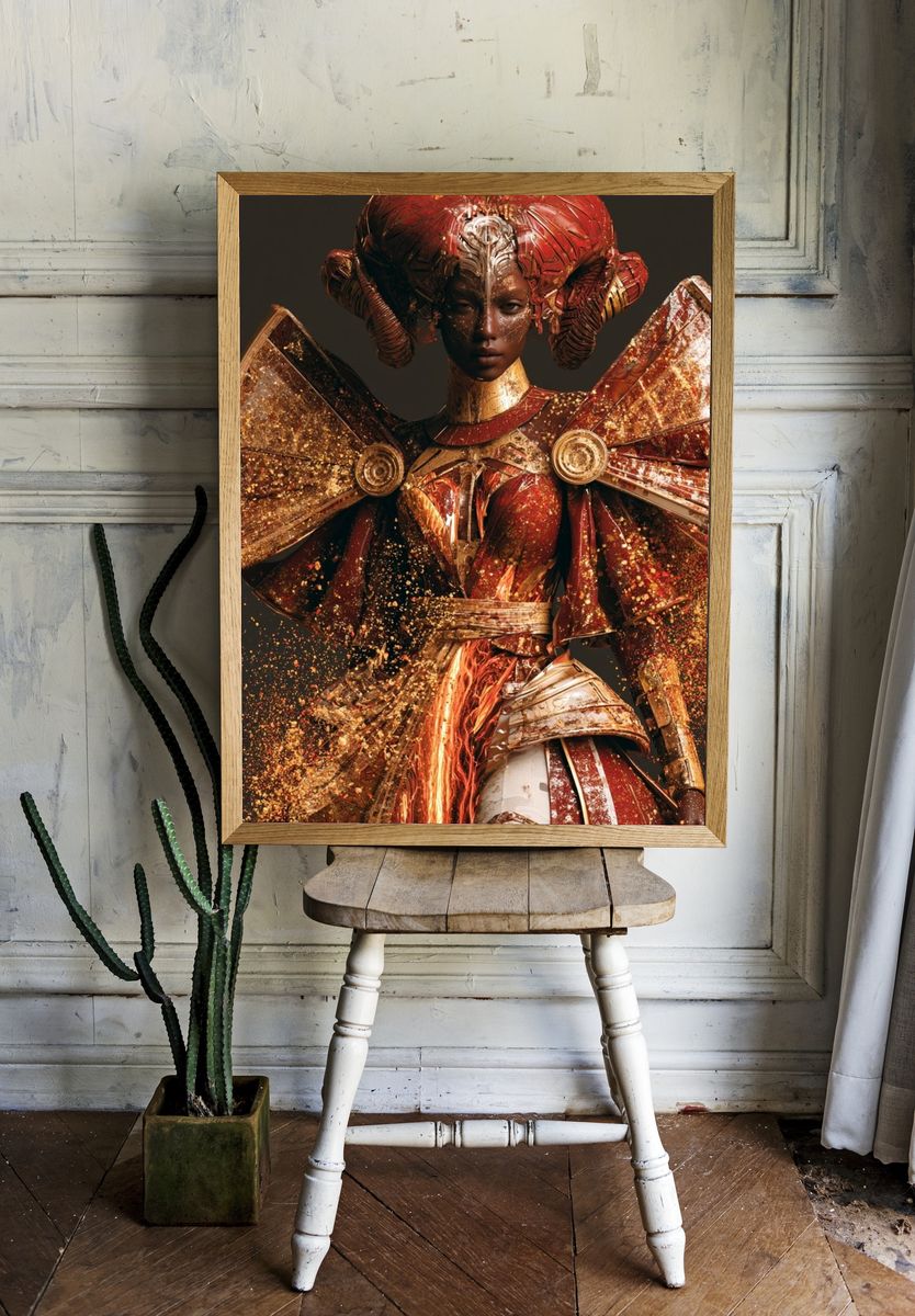 Golden Warrior Portrait Print. room preview