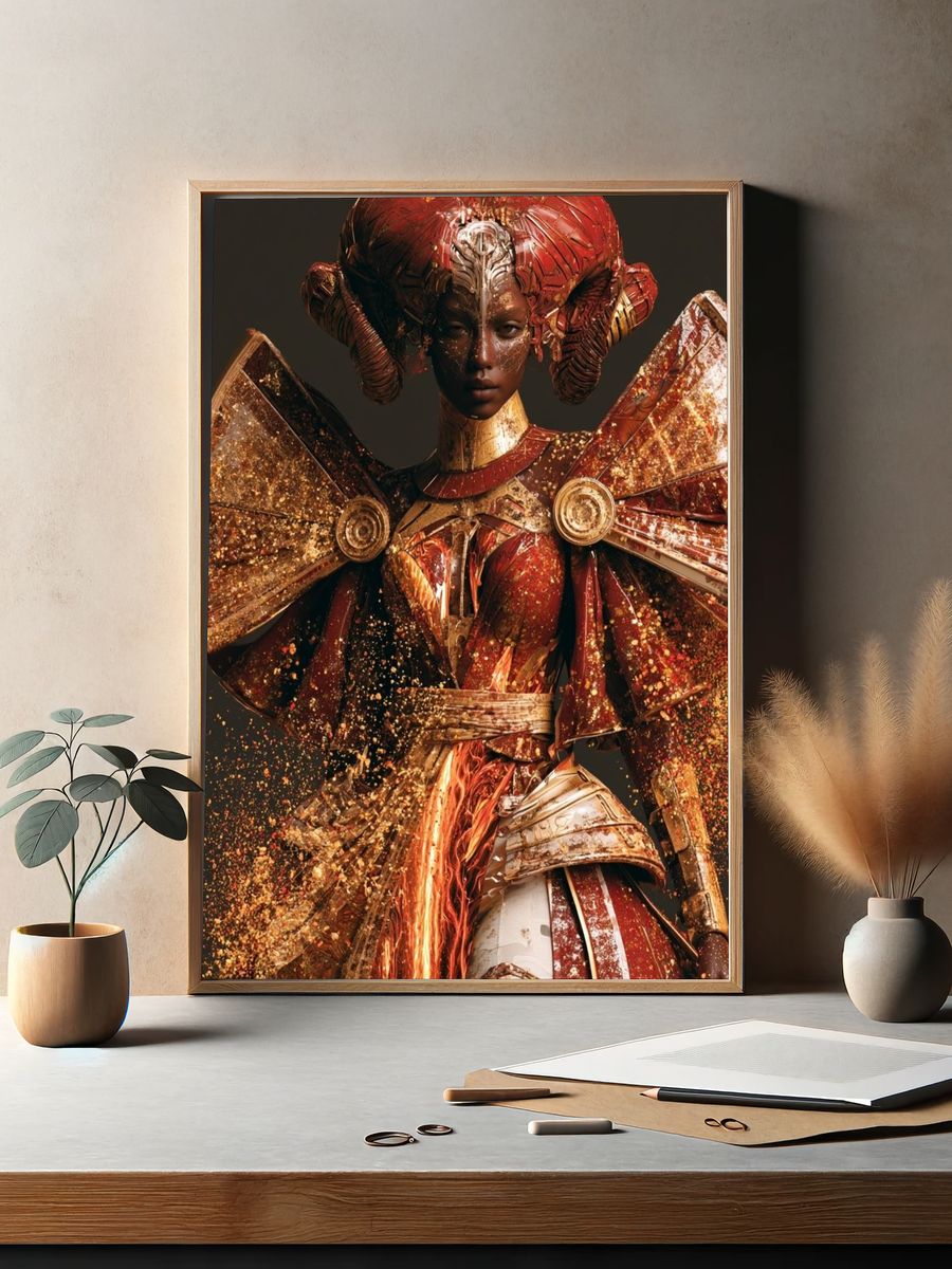 Golden Warrior Portrait Print. — room view 2