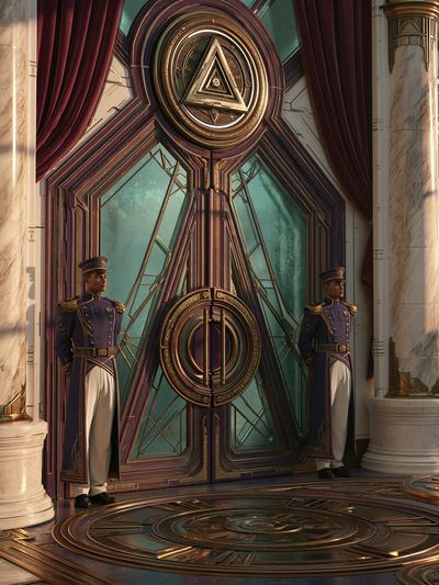 Art Deco Portal Guardians Print. poster