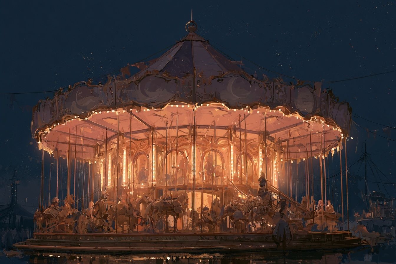 Illuminated Carousel Night Poster. poster — illustration art