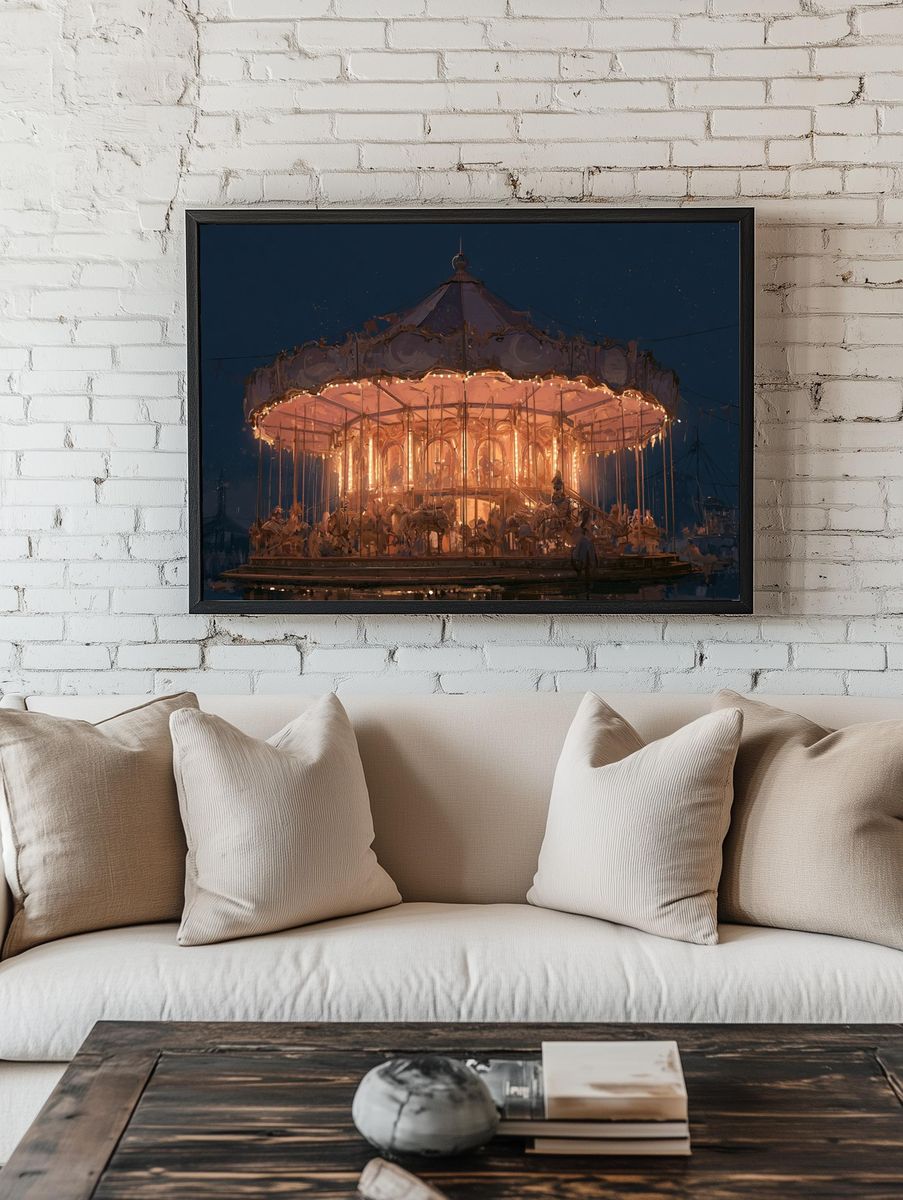 Illuminated Carousel Night Poster. room preview