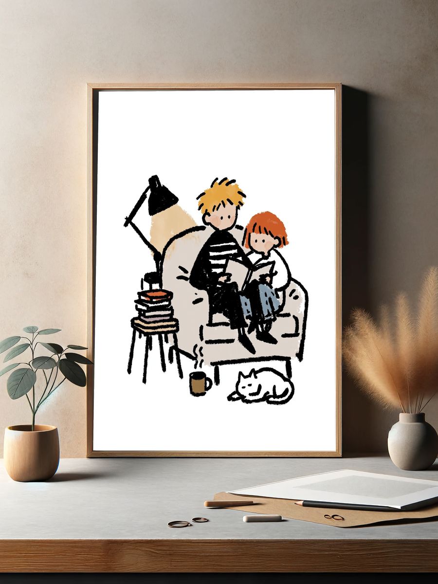 Cozy Reading Time Illustration Poster. — room view 2