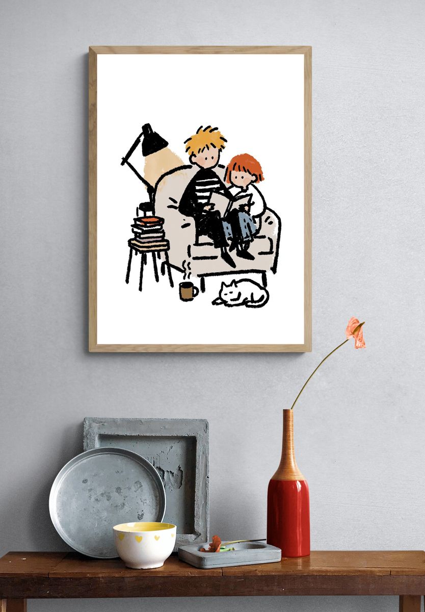Cozy Reading Time Illustration Poster. — room view 3