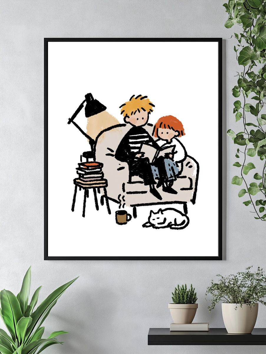 Cozy Reading Time Illustration Poster. — room view 4