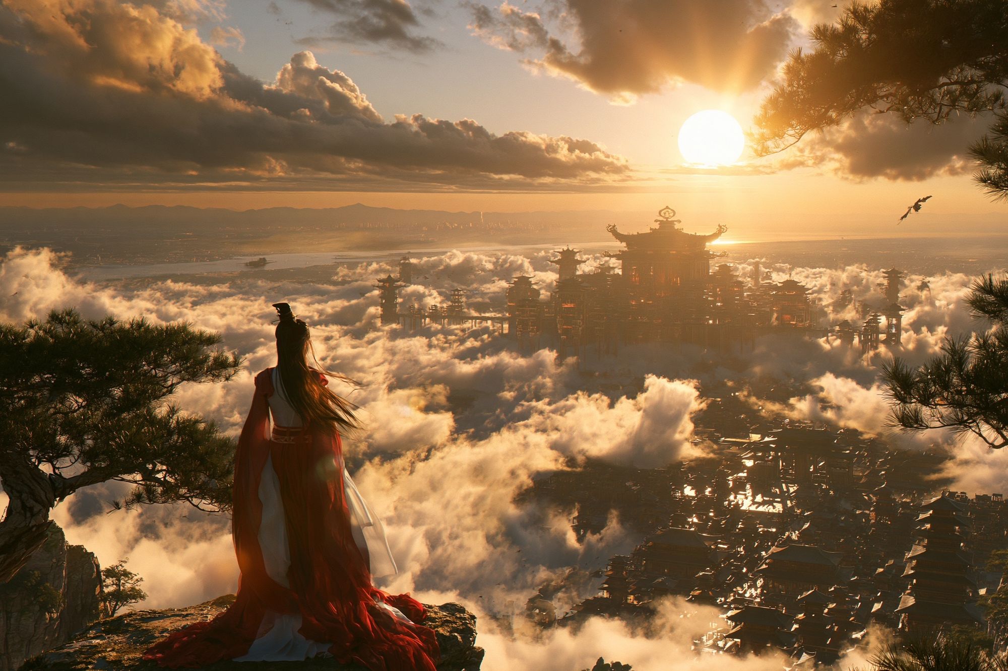 Celestial Temple Sunset Fantasy Print. poster detail