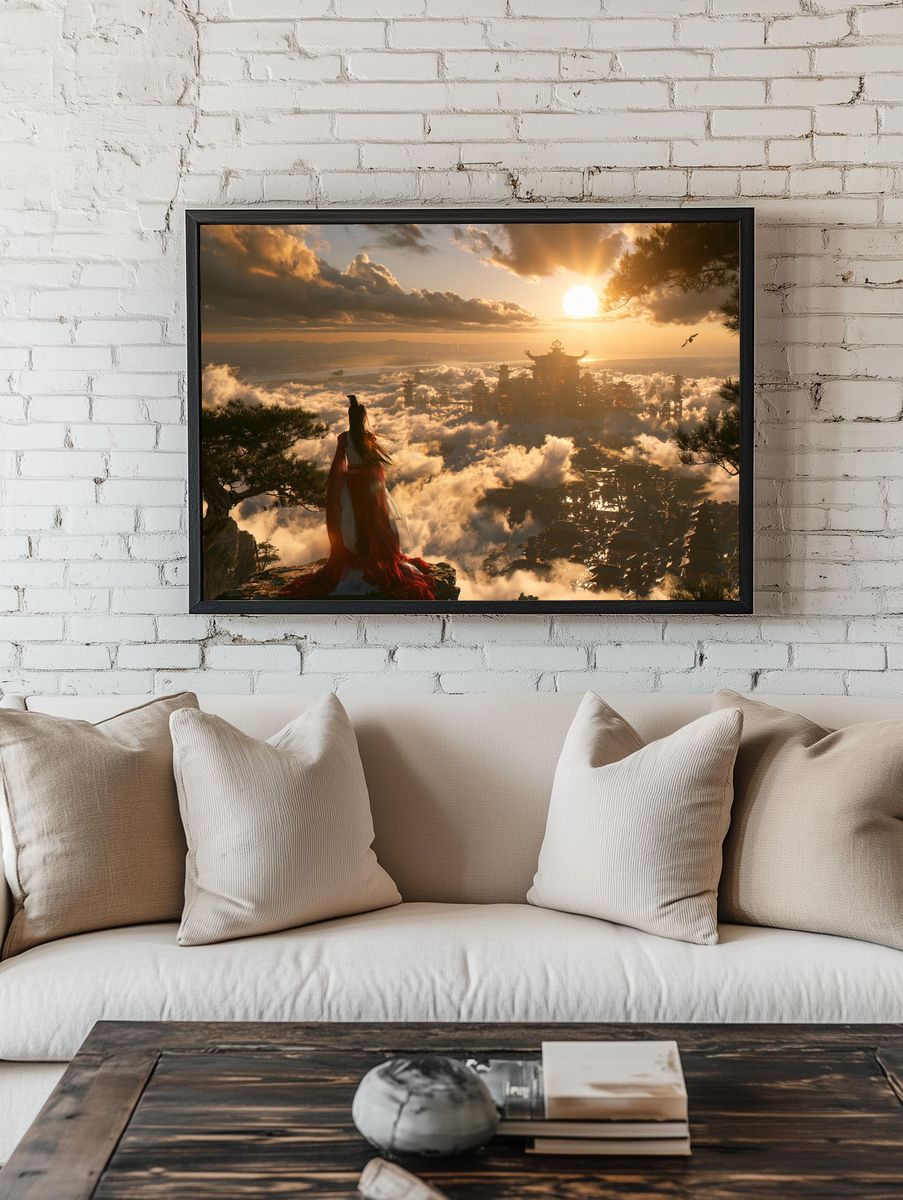 Celestial Temple Sunset Fantasy Print. room preview