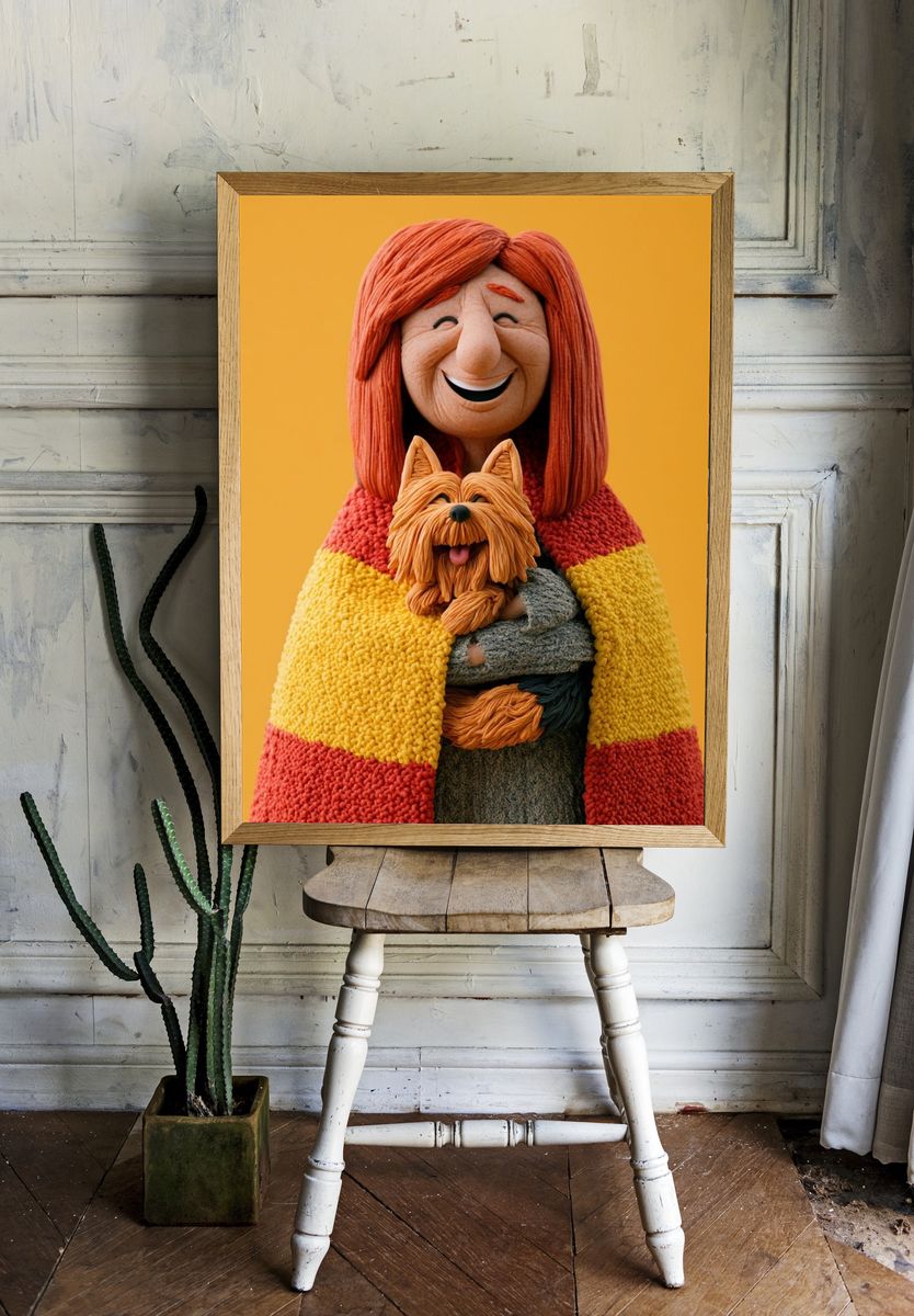Woman with Yorkshire Terrier Illustration Poster. room preview