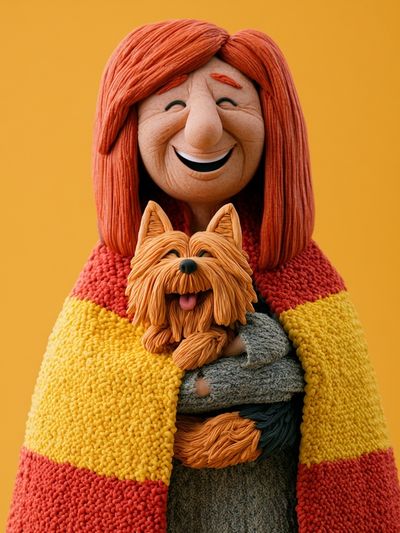 Woman with Yorkshire Terrier Illustration Poster.